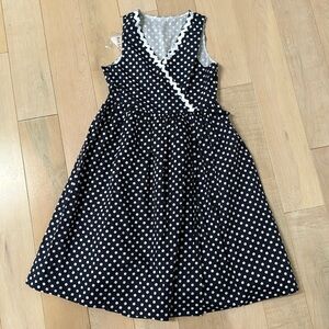 Vintage girls Best & Co cotton blue white wrap dress polka dots